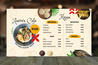 design a restaurant menu, bar menu, cafe menu, or digital menu