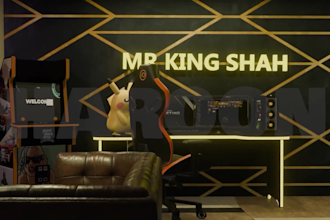 design 3d gaming PC setup intro for youtube and twitch streamers
