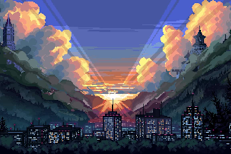 create 2d pixel art background tileset and game environment animation