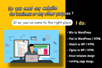 clone wix to wordpress, figma to wordpress, html to wordpress elementor website