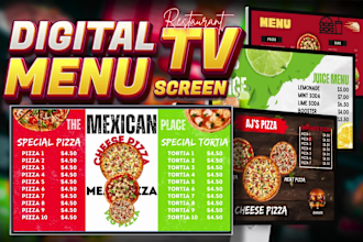 design restaurant menu, digital menu board or tv screen menu