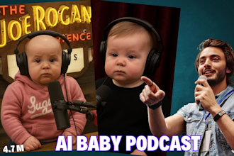 create a viral ai baby video podcast, baby talking podcast