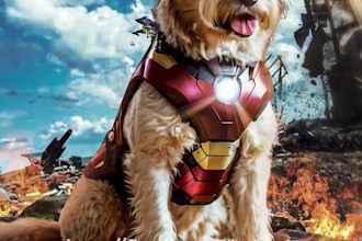 custom pet portrait with amazing superhero style