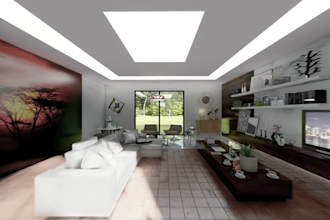 design kitchen, living room with 3d rendering