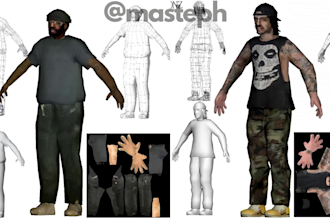 create 3d retro psx ps1 ps2 lowpoly character for indie games, vtuber, animation