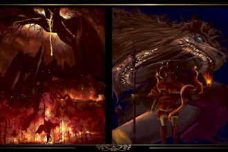 illustrate dark fantasy, game, oc, mythical creatures