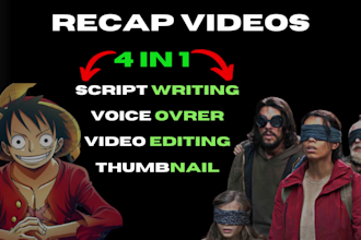 make anime recap video editing, script writing, voiceover