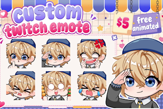 design custom twitch emotes, kick emotes, sub badges, animated emotes