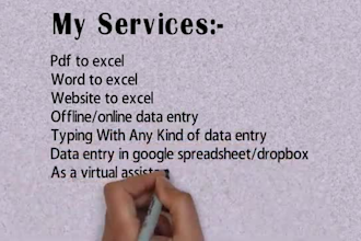 be your virtual assistant for data entry, typing, content creating, translation