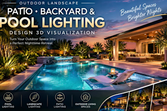 do outdoor landscape, patio, backyard and pool lighting design 3d visualization