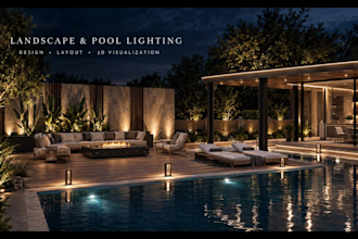 do outdoor landscape and pool lighting design with 3d visualization