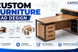 design custom furniture in solidworks with 3d cad and technical drawings