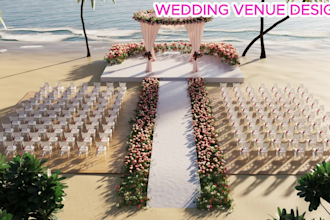 design wedding venue, event render, party space by 3d