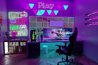 design 3d gaming room, streaming room and isometric room