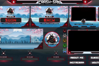 design twitch overlay stream package facecam, panels, alerts and logo
