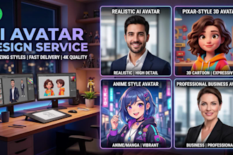 design  custom 3d pixar style cartoon character or ai avatar
