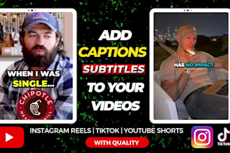 edit and add catchy subtitles and caption to reels, tiktok, youtube shorts