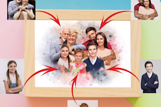 paint a family portrait into a digital watercolor painting with oil painting