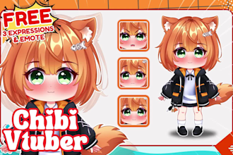 anime chibi vtuber, chibi pngtuber model and live2d rigging for streamers
