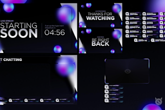 create animated kick twitch stream overlays, screens, stingers ,alerts