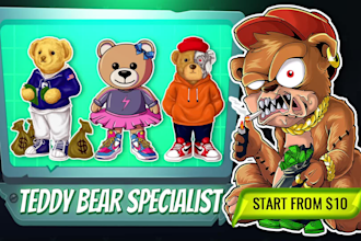 draw mascot cartoon character polo teddy bear, logo, t shirt design streetwear