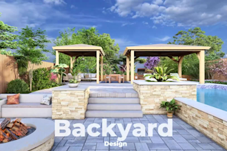 do backyard design, garden design, pool, patio, fireplace