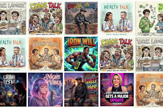 design eye catching podcast cover art cartoon and natural style