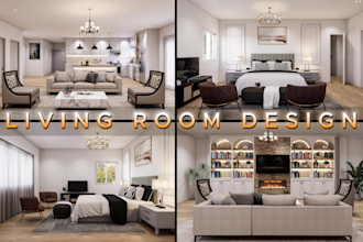 do living room interior design, 3d modeling, and rendering