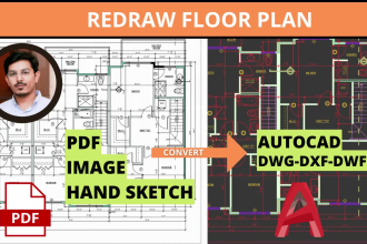 redraw 2d floor plan and blueprint in autocad, pdf to cad