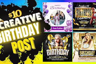 create happy birthday banner, card and wish post design