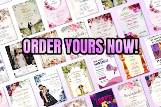 custom design wedding cards, digital invitations, happy birthday cards in 1 hour