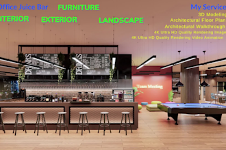 do office cafe industrial interior 3d design 4k rendering