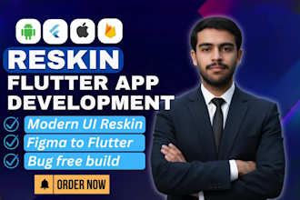 develop flutter app, reskin flutter app and front end expert