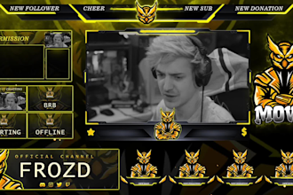 design animated twitch and kick stream overlay with alerts and logo