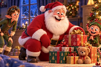 create cinematic 3d ai christmas music video holiday greeting, festive animation