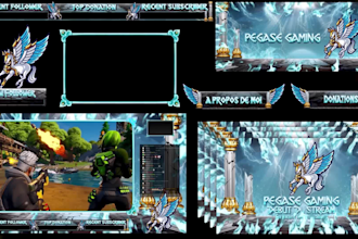 design animated stream overlay twitch package, stream logo, kick anime overlay