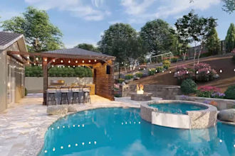 render realistic 3d backyard landscape design renovation garden pool patio deck
