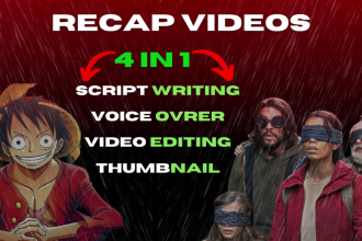 make a full movie or anime recap, video editing and script writing