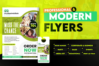 do business flyer design, poster, leaflet, door hanger and postcard design