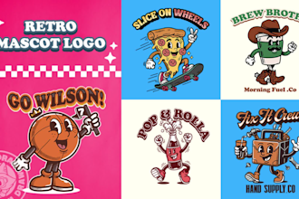 draw a retro mascot and vintage logo for brand