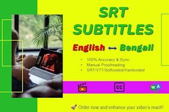 create english and bengali subtitles embed or srt files