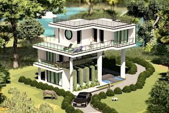 do architectural designs in revit, visualization by lumion