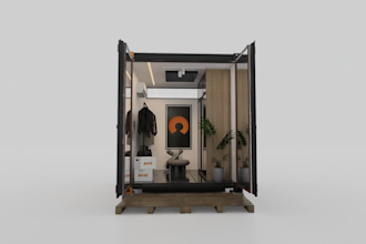 model and render 3d shipping container homes, shops, cafe