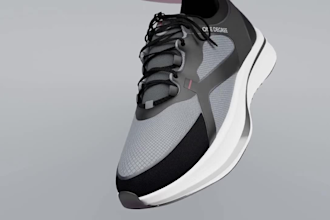 do stunning 3d shoe modeling and rendering and animation, 3d footwear design