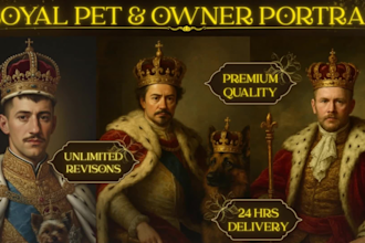 create custom royal pet and owner portrait in 24 hours