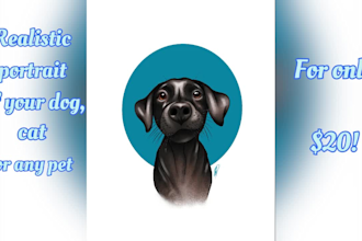 make a realistic portrait of your dog, cat or any pet