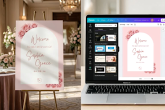 design seating chart, place cards and welcome sign