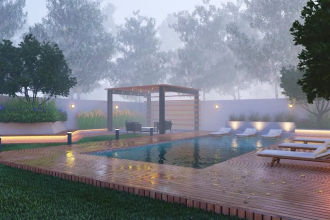 do modern backyard design in 3d