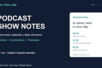 write podcast show notes with a summary and timestamps
