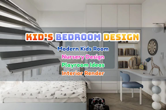 create creative 3d kids bedroom interior design and photorealistic rendering